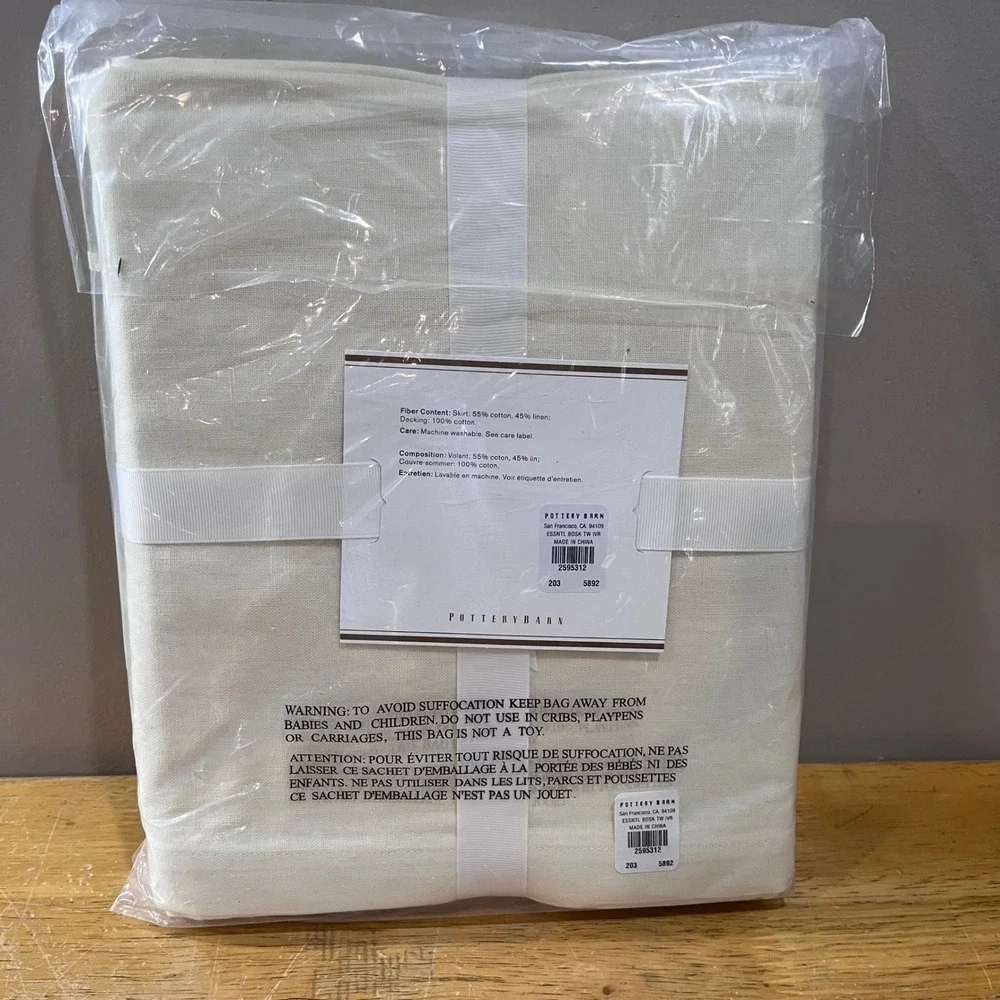 Pottery Barn Foundations PB Essentials Twin Bed Skirt Ivory Linen Blend 14